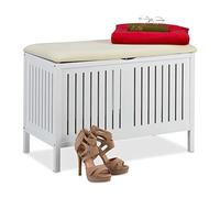 Relaxdays Banco con Almacenaje, Tapizado, 80 L Almacenamiento, Estilo Casa de Campo, Madera, Asiento 56x78x39 cm, Blanco