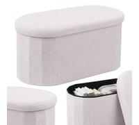Relaxdays banco con almacenaje y asiento tapizado de teddy blanco