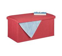 Relaxdays Banco Almacenaje, Baúl Almacenamiento, Efecto Lino, Asiento Acolchado, Corredor, 38 x 76,5 x 38,5 cm, Rojo