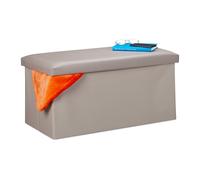 Relaxdays Banco con Almacenaje, Baúl Almacenamiento, Piel Sintética, Asiento Acolchado, 37,5 x 76,5 x 38,5 cm, Gris