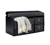 Relaxdays Banco Plegable, Taburete 6 Compartimentos de Almacenamiento, 38x76x38 cm, Cuero Sintético, Plegable, Negro