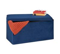 Relaxdays Banco Almacenaje, Funda de Terciopelo, 80 L, Salón, Dormitorio, Baúl Almacenamiento, 38 x 77 x 39 cm, Azul