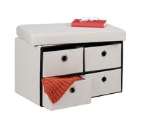Relaxdays Banco Almacenaje, Baúl Plegable, 4 Cajones, Mueble con Asiento Recibidor, Pasillo, Salón, 39x60x38 cm, Crema