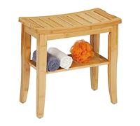 Relaxdays Banco de Baño Bambú, Taburete con Balda, 45,5x48x25 cm, Antideslizante, 150 kg máx, Soporte Macetas, Natural