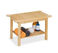 Relaxdays Banco Baño Bambú, Taburete con Balda y Asas, 45x75x40,5 cm, Asiento para 2 Personas, Cocina o Pasillo, Natural