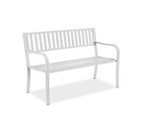 Relaxdays Banco de jardín, 2 plazas, (H x An x F): 82 x 127,5 x 59,5 cm, Acero, Banco terraza, balcón, Blanco