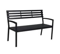 Relaxdays Banco de jardín, 2 plazas, (H x W x D): 88 x 128 x 59 cm, Metal y WPC, Banco terraza, jardín, balcón, Negro