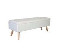 Banco Relaxdays de Lino, con Almacenamiento, 40 x 110 x 40 cm, Patas de Madera, Banco tapizado para Dormitorio, Blanco