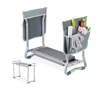 Relaxdays Reposacabezas Banco Rodillas Jardín, Plegable, Protege Articulaciones, 150 kg, Bolsillos, Taburete Apoyarodillas, Plata/Gris, Gomaespuma
