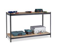Relaxdays Banco de Trabajo, 2 Niveles de Altura Ajustable, 92 x 150 x 60 cm, Mesa Carpintería para Taller, Acero, Negro