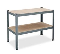 Relaxdays Banco de Trabajo, para hasta 150 kg, Mesa Taller, 2 Niveles Ajustables, 90x120x60 cm, Acero y MDF, Antracita, Tablero de Fibras