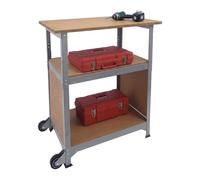 Relaxdays Banco de trabajo con ruedas y panel marrón claro,plata