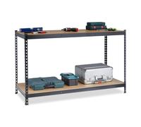 Relaxdays Banco de Trabajo, 2 Niveles de Altura Ajustable, 92 x 150 x 60 cm, Mesa Carpintería para Taller, Acero, Negro