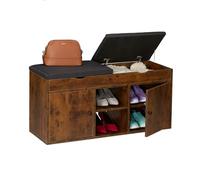 Relaxdays Banco de Zapatos, Asiento Acolchado, 49,5 x 100 x 34 cm, para Pasillo y Dormitorio, Almacenamiento de Calzado, Tapa elevable, marrón/Negro