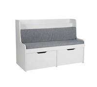 Relaxdays Banco Infantil Almacenamiento, HxBxT: 70 x 100 x 45 cm, Banco de Lectura, 2 cajones, Blanco/Gris