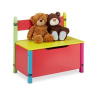 Relaxdays Banco Infantil con Baúl Integrado, Asiento Arcón para Niños, 54,5 x 60 x 35 cm, MDF, para Juguetes, Multicolor, Tablero de Fibras