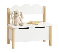 Relaxdays Banco Infantil con Espacio de Almacenamiento, Tapa, Respaldo, Altura 60 x 60 x 25 cm, Asiento Infantil, Color Blanco/Natural
