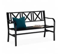 Relaxdays Banco Jardín, 2 Plazas, Robusto, para Terraza, Balcón, Asiento 81 x 127 x 56 cm, Acero, Negro