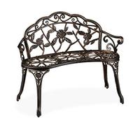 Relaxdays Banco Jardín, 2 Plazas, Rosas, Terraza y Balcón, Aluminio y Hierro Fundido, Asiento Retro, 78x99x52 cm, Bronce