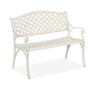 Relaxdays Banco Jardín, 2 Plazas, Terraza, Balcón, Aluminio Fundido, 83x103x64 cm, Asiento Antiguo Exterior, Blanco/Oro