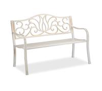 Relaxdays Banco Jardín Antiguo, 2 Personas, Asiento Metal, Balcón y Terraza, 90 x 127,5 x 63 cm, Acero, Blanco y Bronce