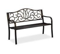 Relaxdays Banco Jardín Antiguo, 2 Personas, Asiento Metal, Balcón y Terraza, 90 x 127,5 x 63 cm, Acero, Negro y Bronce