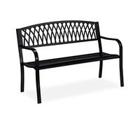 Relaxdays Banco Jardín, Asiento Parque 2 Plazas, Diseño Rústico, Cómodo Mueble Exterior, Metal, 87 x 127 x 60 cm, Negro