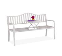 Relaxdays Banco jardín con mesa plegable blanco,oro