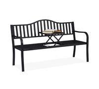 Relaxdays Banco Mesa Plegable, 3 Plazas, Estable, Decoración Jardín Exterior, 89 x 150 x 58,5 cm, Negro, Acero, 1 Pieza