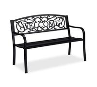 Relaxdays Banco jardín metal welcome negro