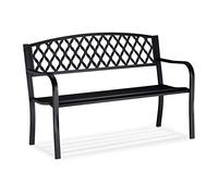 Relaxdays Banco Jardín y Terraza de 2 Plazas con Diseño Enrejado, Hierro Fundido y Acero, 86,5 x 127,5 x 58,5 cm, Negro