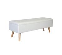 Relaxdays Banco Lino, con Almacenamiento, 40 x 110 x 40 cm, Patas de Madera, Banco tapizado para Dormitorio, Blanco