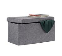 Relaxdays Banco otomano Plegable XL, Resistente, Taburete Plegable con Tapa extraíble, 38 x 76 x 38 cm, Gris Oscuro