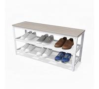 Relaxdays Banco para Zapatos 8 Pares, 2 estantes Rejilla, Efecto Madera, marrón Claro/Blanco, 45x100x30 cm