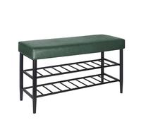 Relaxdays Banco para Zapatos, Asiento Acolchado de Cuero sintético, 2 estantes para 6 Pares, HBT 50x80x30 cm, Verde, Gomaespuma, Plástico, Hierro, 50 x 80 x 30 cm