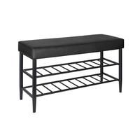 Relaxdays Banco para Zapatos, Asiento Acolchado de Cuero sintético, 2 estantes para 6 Pares, HBT 50x80x30 cm, Negro