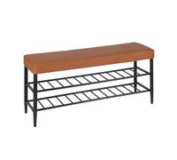 Relaxdays Banco para Zapatos, Asiento Acolchado de Cuero sintético, 2 estantes para 8 Pares, HBT 50x100x30 cm, marrón