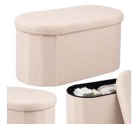 Relaxdays Banco peluche con almacenaje, acolchado, beige