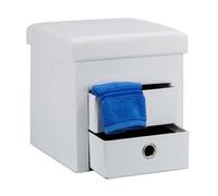 Relaxdays - Asiento Plegable con 2 cajones de Almacenamiento Hecho de Cuero Sintetico con Medidas 38 x 38 x 38 cm Ideal para almacenar revistas Juguetes pequeñas Cosas, Color Blanco