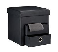 Relaxdays Banco plegable con cajones símil cuero negro,plata