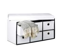Relaxdays Banco Plegable, Taburete 6 Compartimentos de Almacenamiento, 38x76x38 cm, Cuero Sintético, Plegable, Blanco