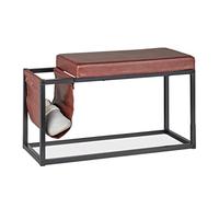 Relaxdays Banco Recibidor Bolsa Lateral, 42,5x77x38cm, Descalzadora Diseño Industrial, Asiento Acolchado, Marrón y Negro, Hierro