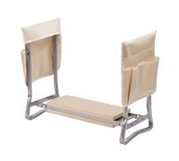 Relaxdays Banco rodillas jardín con bolsillos beige,plata