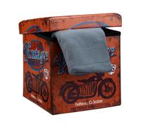 Relaxdays Banco Taburete con Baúl, Cuero Sintético, 38 x 38 x 38 cm, Carga 300Kg, Almacenamiento, Diseño Vintage, 38x38x38 cm