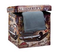 Relaxdays Banco Taburete con Baúl, Cuero Sintético, 38 x 38 x 38 cm, Carga 300Kg, Almacenamiento, Diseño Coche, Tablero de Fibras, 38x38x38 cm