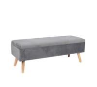 Relaxdays Banco Terciopelo, con Almacenamiento, 40 x 110 x 40 cm, Patas de Madera, Banco tapizado, Gris Oscuro.