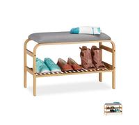 Relaxdays Banco zapatero 3 a 6 pares de zapatos marrón claro,gris