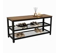 Relaxdays Banco Zapatero 8 Pares, 45×100×30 cm, 2 estantes Rejilla, Acabado Madera, marrón/Negro