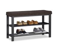 Relaxdays Banco Zapatero Moderno con 2 Niveles, Metal-Tela, Marrón, 50 x 81 x 32 cm