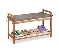 Relaxdays Banco Zapatero Asiento, Organizador Zapatos, Cojín Extraíble, 55 x 90 x 34 cm, Descalzadora Madera, Multicolor